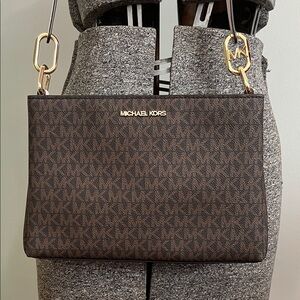 Michael Kors Dark Brown Crossbody Bag with Gold Accents Like New